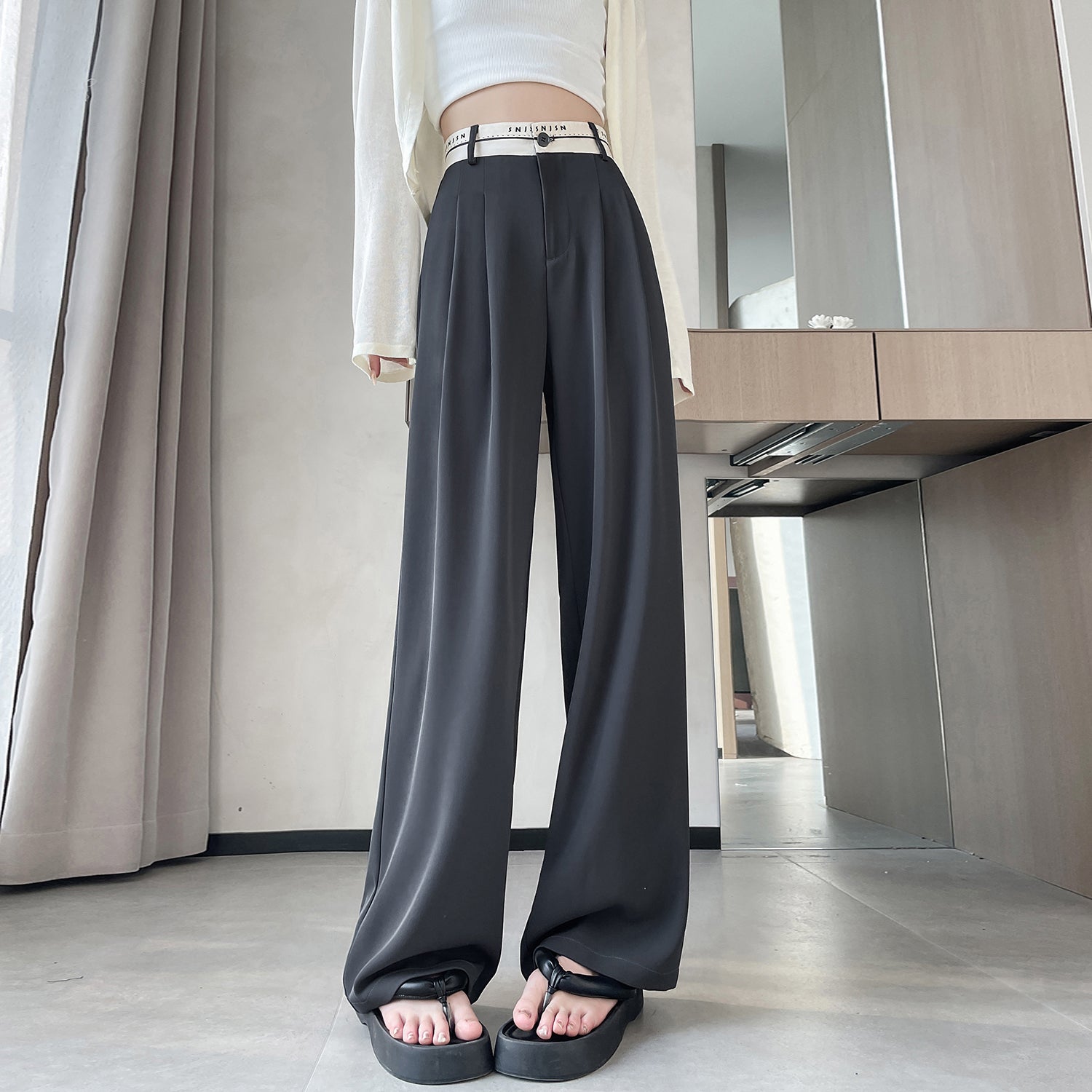 ワイドシルエット ドレープパンツ ハイウエスト お洒落 n1559 Amazon | [NDUID] ハイウエストワイドパンツ、ドレープワイド