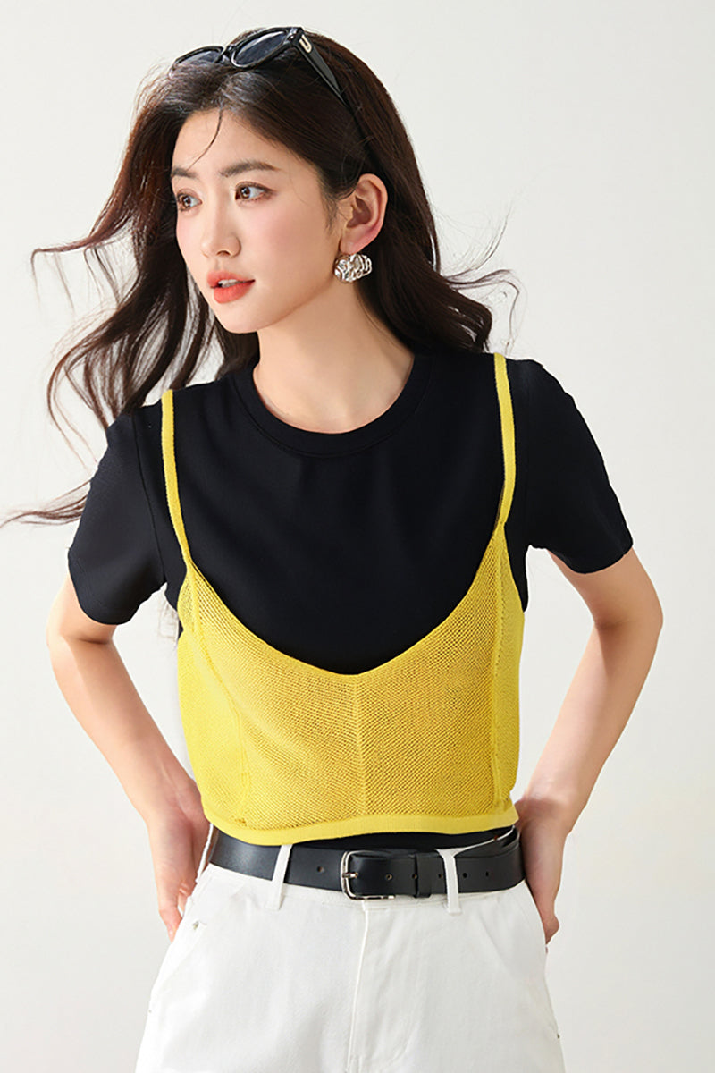 ニットタンクトップ+Tシャツ 夏限定カラーブロックセット – TOPZACO